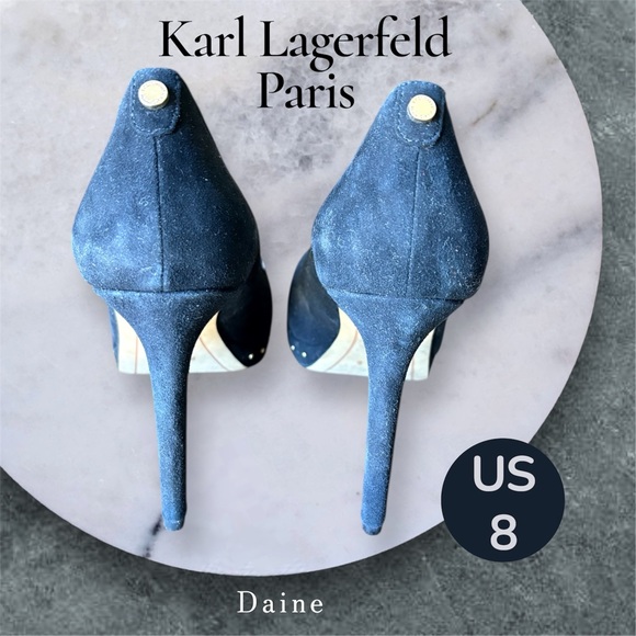*OOB* Karl Lagerfeld Paris Women’s Daine Black Suede Pumps w-Goldtone Studs - Picture 4 of 8